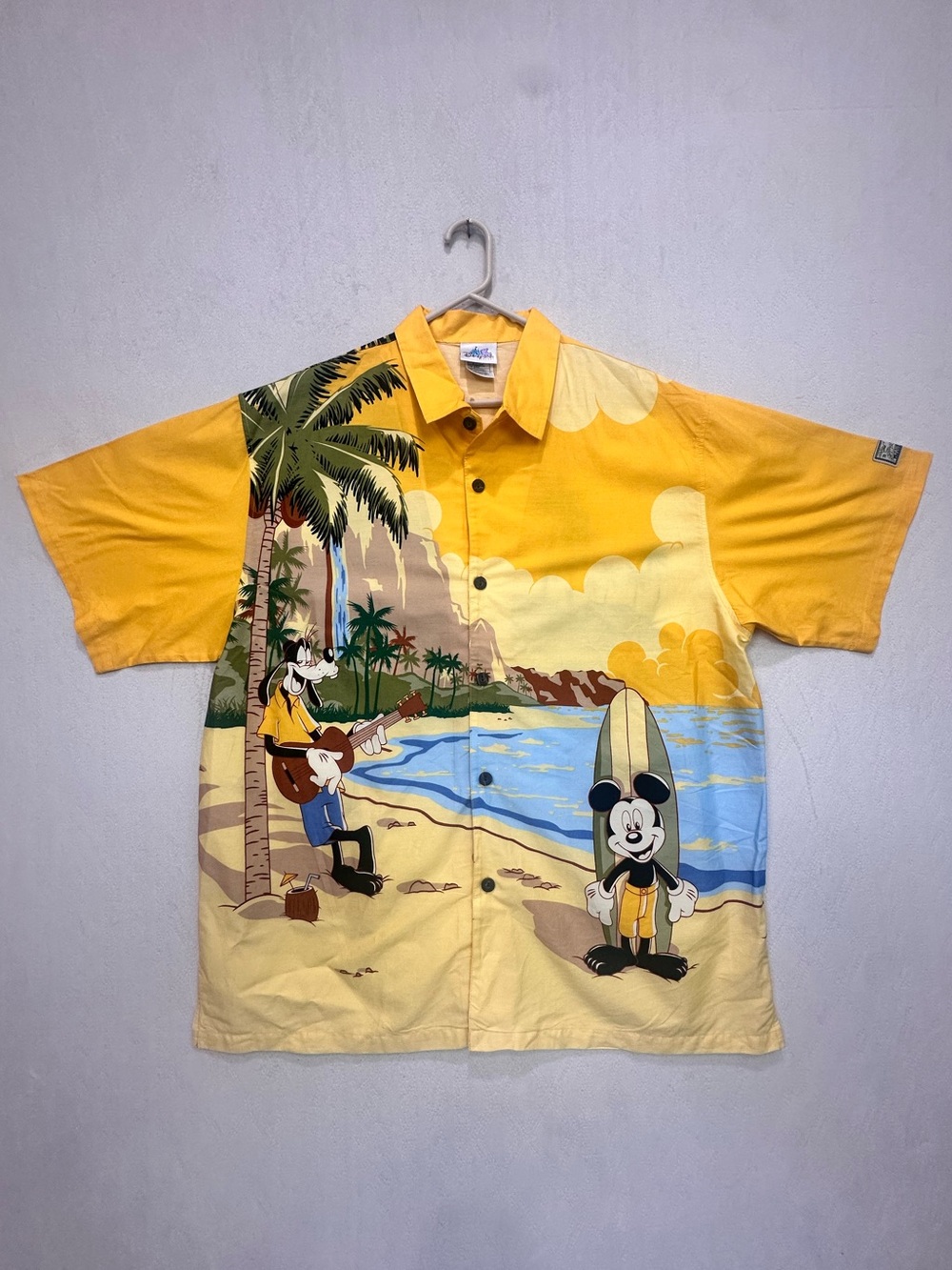 Vintage Disney Mickey Puto & Goofy Beach Hawaii Surf Button-Up Shirt Sz XL